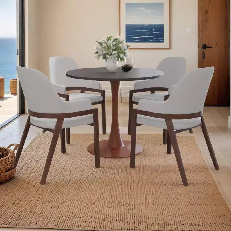 Table à manger ronde avec plateau en MDF et piètement en acier couleur cerisier, table d'appoint moderne pour cuisine, salle à manger et petits espaces