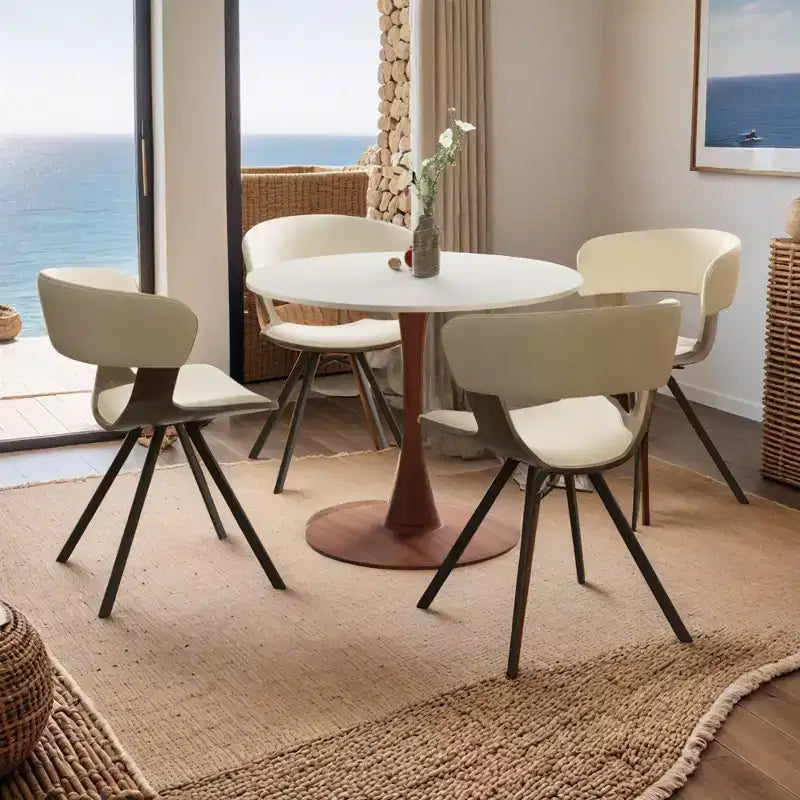 Table à manger ronde avec plateau en MDF et piètement en acier couleur cerisier, table d'appoint moderne pour cuisine, salle à manger et petits espaces