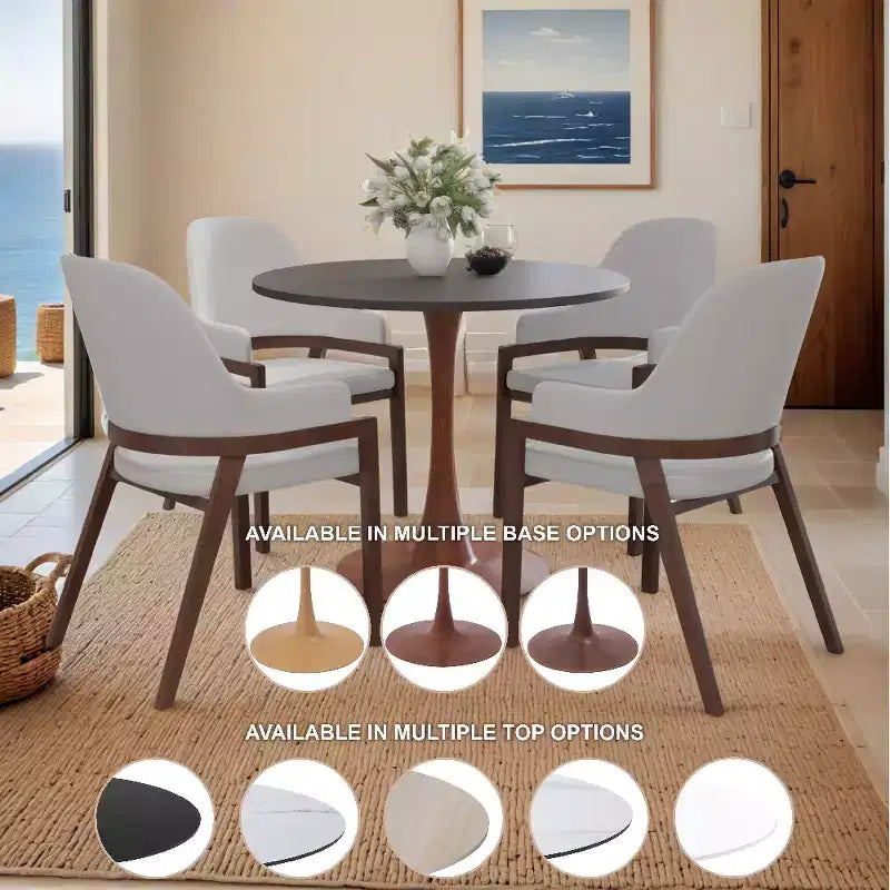 Table à manger ronde avec plateau en MDF et piètement en acier couleur cerisier, table d'appoint moderne pour cuisine, salle à manger et petits espaces
