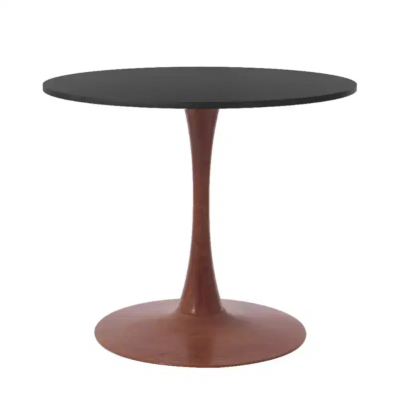 Table à manger ronde avec plateau en MDF et piètement en acier couleur cerisier, table d'appoint moderne pour cuisine, salle à manger et petits espaces
