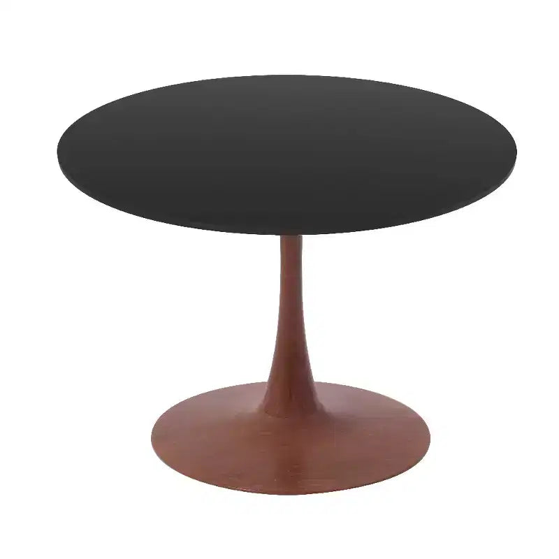 Table à manger ronde avec plateau en MDF et piètement en acier couleur cerisier, table d'appoint moderne pour cuisine, salle à manger et petits espaces