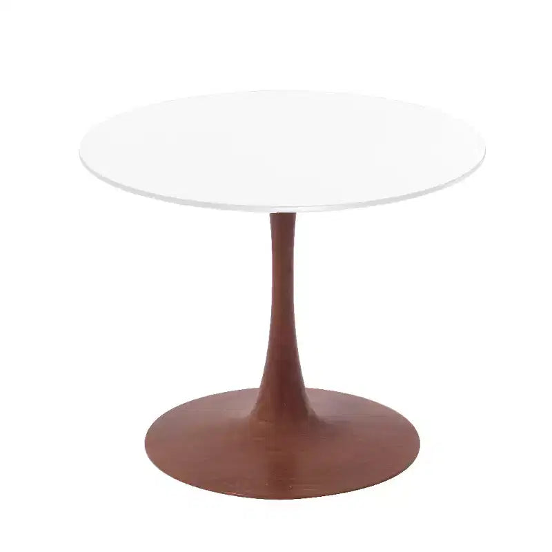 Table à manger ronde avec plateau en MDF et piètement en acier couleur cerisier, table d'appoint moderne pour cuisine, salle à manger et petits espaces