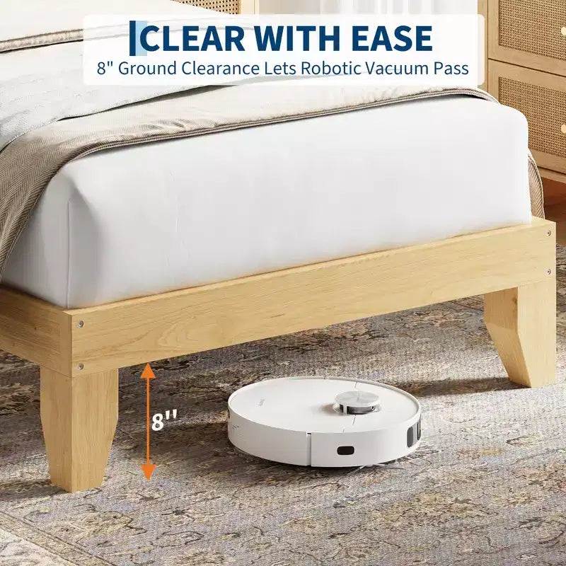 Cadre de lit en rotin bohème  Tête de lit en rotin naturel, lumières LED, lattes en bois robustes et silencieuses, sans bruit, sommier tapissier non requis  Meubles de chambre à coucher