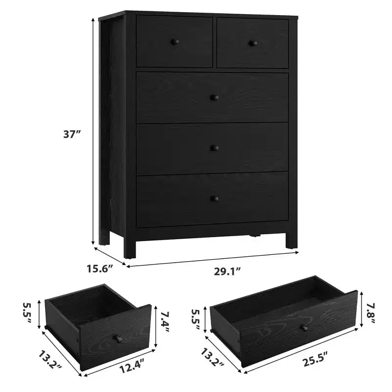 Commode moderne à 5 tiroirs pour chambre à coucher, chiffonnier haut en bois, organiseur de rangement spacieux, tiroirs pour entrée, couloir, placard, chambre d'enfant, bureau à domicile