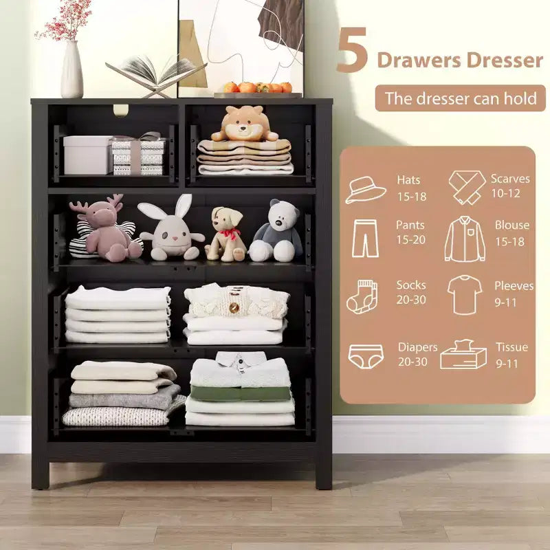 Commode moderne à 5 tiroirs pour chambre à coucher, chiffonnier haut en bois, organiseur de rangement spacieux, tiroirs pour entrée, couloir, placard, chambre d'enfant, bureau à domicile