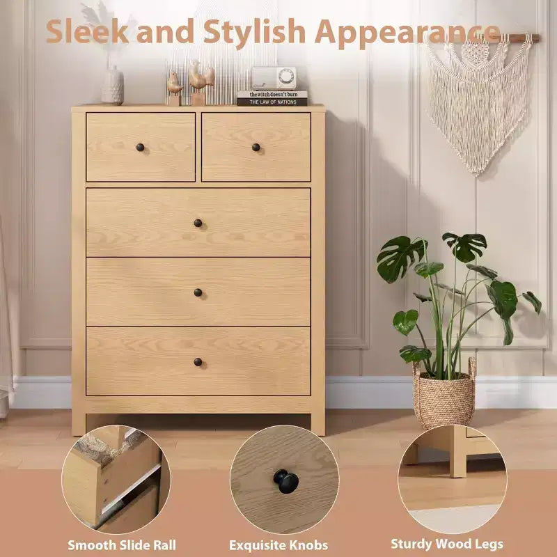 Commode moderne à 5 tiroirs pour chambre à coucher, chiffonnier haut en bois, organiseur de rangement spacieux, tiroirs pour entrée, couloir, placard, chambre d'enfant, bureau à domicile