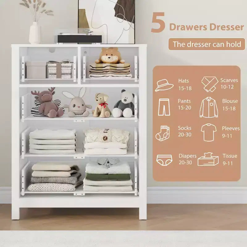Commode moderne à 5 tiroirs pour chambre à coucher, chiffonnier haut en bois, organiseur de rangement spacieux, tiroirs pour entrée, couloir, placard, chambre d'enfant, bureau à domicile