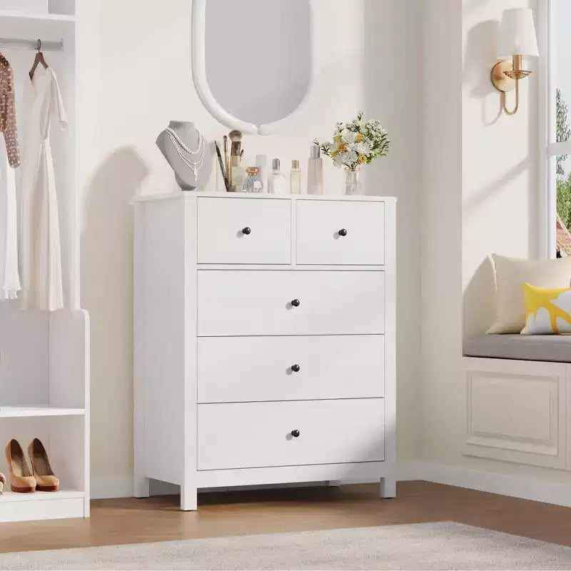 Commode moderne à 5 tiroirs pour chambre à coucher, chiffonnier haut en bois, organiseur de rangement spacieux, tiroirs pour entrée, couloir, placard, chambre d'enfant, bureau à domicile