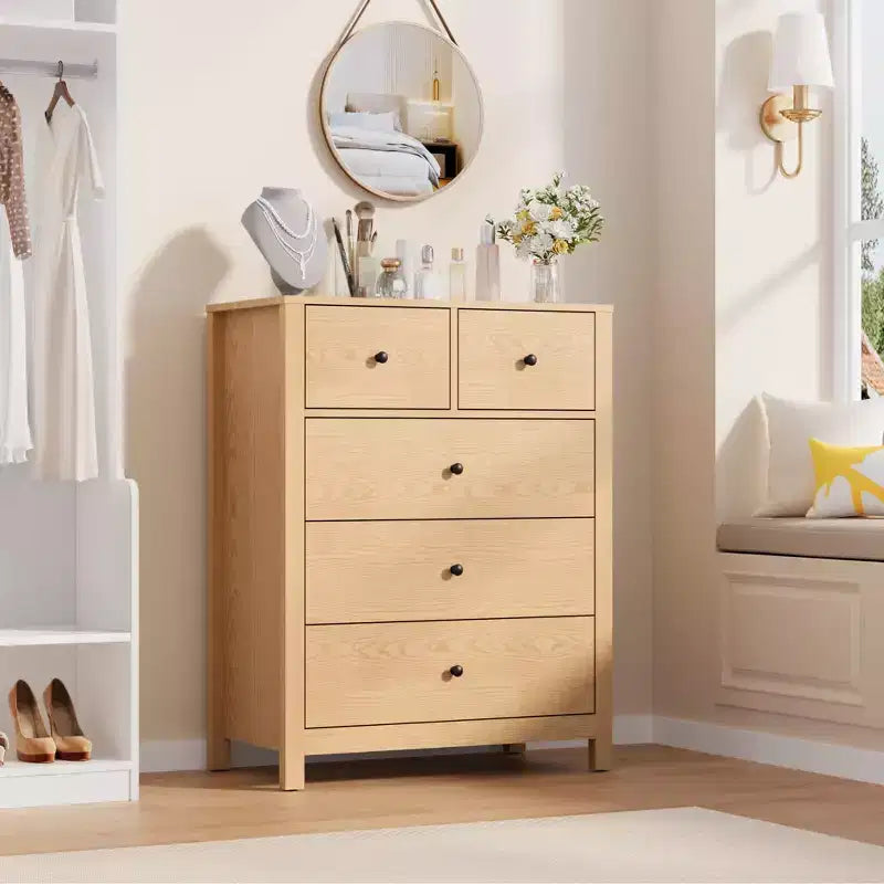 Commode moderne à 5 tiroirs pour chambre à coucher, chiffonnier haut en bois, organiseur de rangement spacieux, tiroirs pour entrée, couloir, placard, chambre d'enfant, bureau à domicile