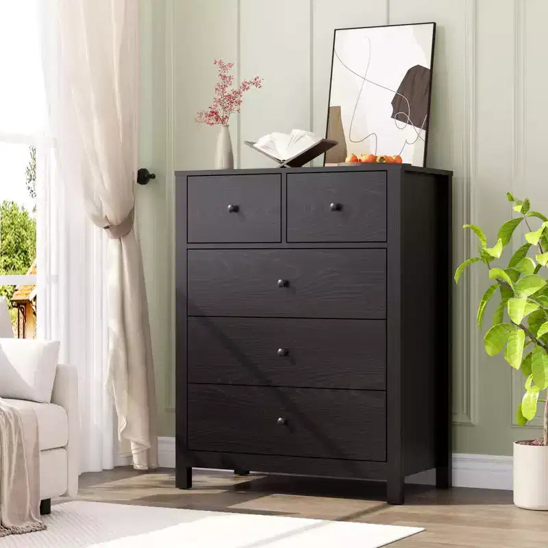 Commode moderne à 5 tiroirs pour chambre à coucher, chiffonnier haut en bois, organiseur de rangement spacieux, tiroirs pour entrée, couloir, placard, chambre d'enfant, bureau à domicile