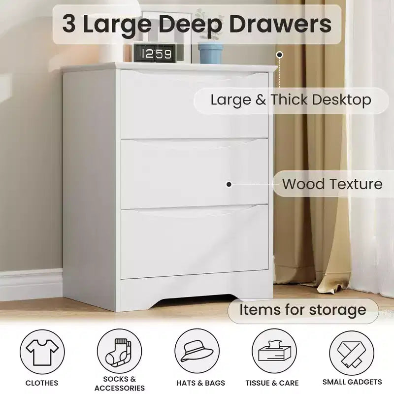 Grande commode en bois à 3 tiroirs, commode moderne de rangement profond, grand placard avec large plateau pour chambre à coucher, salon, couloir, chambre d'enfant