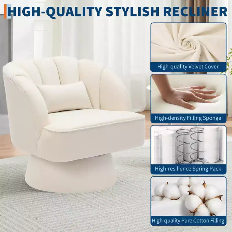 Fauteuil pivotant - Fauteuil moderne en velours avec dossier rayé et rembourrage moelleux, fauteuil lounge rond pour salon, chambre à coucher
