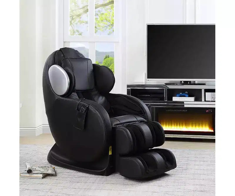 Fauteuil inclinable d'appoint en similicuir noir avec fonction massage