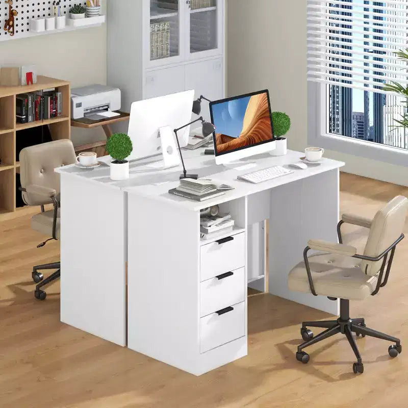Bureau informatique de 42,5 po avec station de recharge intégrée, 3 tiroirs et étagère ouverte