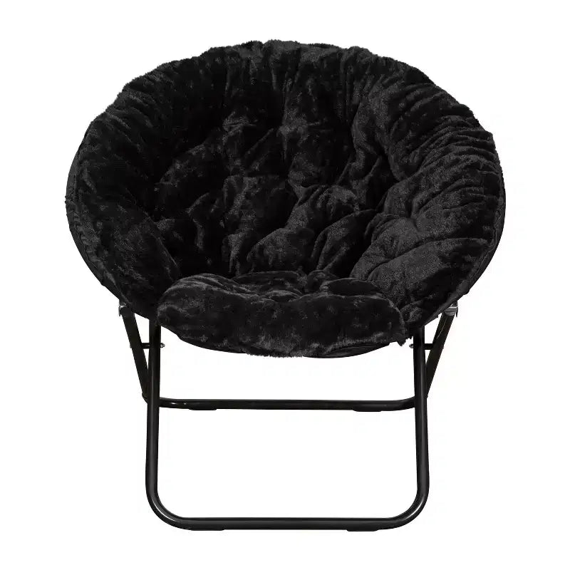 Fauteuil lune pliant surdimensionné en fausse fourrure, portable, de 96,5 cm, avec ottomane pliante pour dortoir et chambre