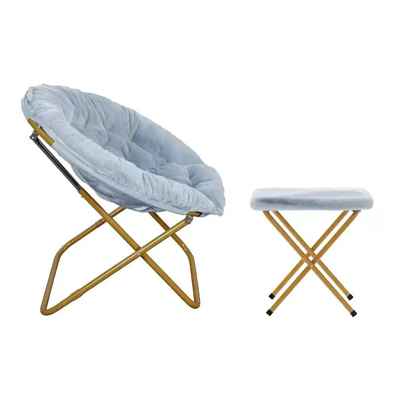 Fauteuil lune pliant surdimensionné en fausse fourrure, portable, de 96,5 cm, avec ottomane pliante pour dortoir et chambre