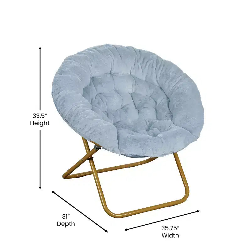 Fauteuil lune pliant surdimensionné en fausse fourrure, portable, de 96,5 cm, avec ottomane pliante pour dortoir et chambre