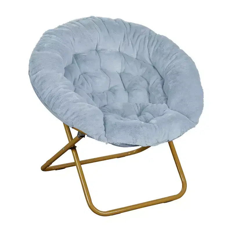 Fauteuil lune pliant surdimensionné en fausse fourrure, portable, de 96,5 cm, avec ottomane pliante pour dortoir et chambre