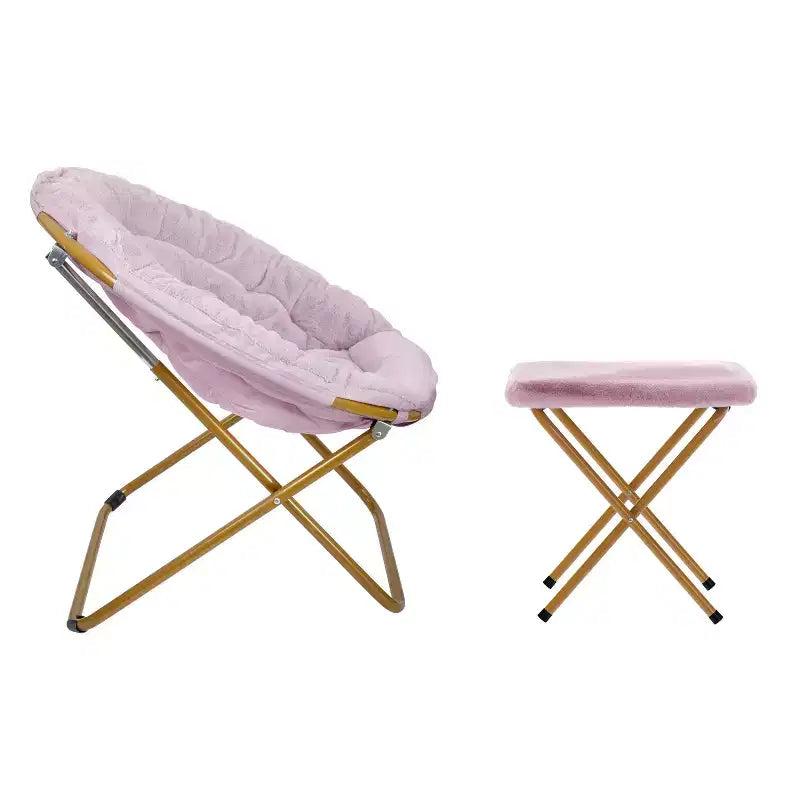 Fauteuil lune pliant surdimensionné en fausse fourrure, portable, de 96,5 cm, avec ottomane pliante pour dortoir et chambre