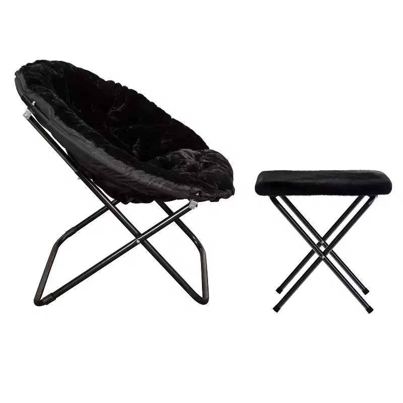 Fauteuil lune pliant surdimensionné en fausse fourrure, portable, de 96,5 cm, avec ottomane pliante pour dortoir et chambre