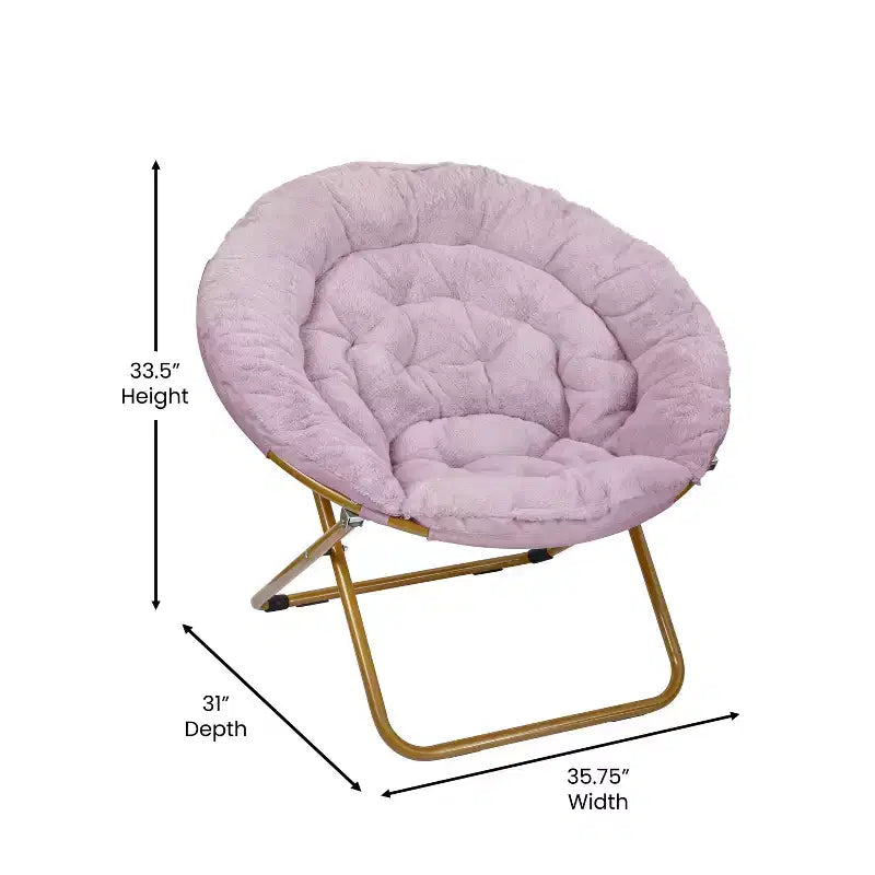 Fauteuil lune pliant surdimensionné en fausse fourrure, portable, de 96,5 cm, avec ottomane pliante pour dortoir et chambre