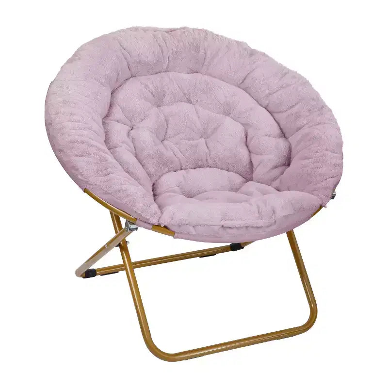 Fauteuil lune pliant surdimensionné en fausse fourrure, portable, de 96,5 cm, avec ottomane pliante pour dortoir et chambre
