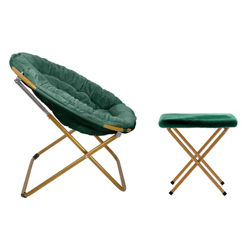 Fauteuil lune pliant surdimensionné en fausse fourrure, portable, de 96,5 cm, avec ottomane pliante pour dortoir et chambre
