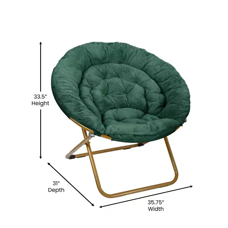 Fauteuil lune pliant surdimensionné en fausse fourrure, portable, de 96,5 cm, avec ottomane pliante pour dortoir et chambre