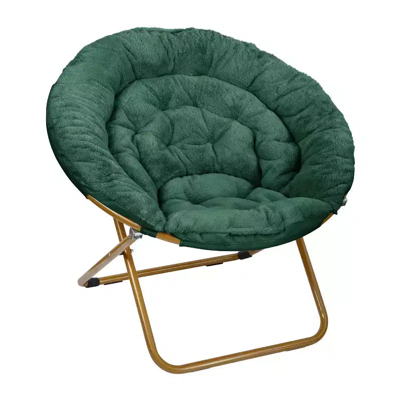 Fauteuil lune pliant surdimensionné en fausse fourrure, portable, de 96,5 cm, avec ottomane pliante pour dortoir et chambre
