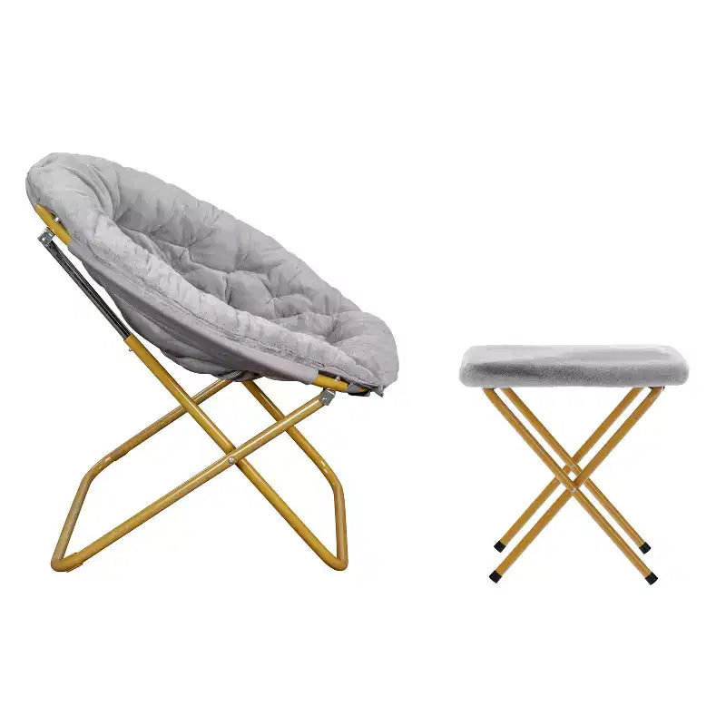 Fauteuil lune pliant surdimensionné en fausse fourrure, portable, de 96,5 cm, avec ottomane pliante pour dortoir et chambre