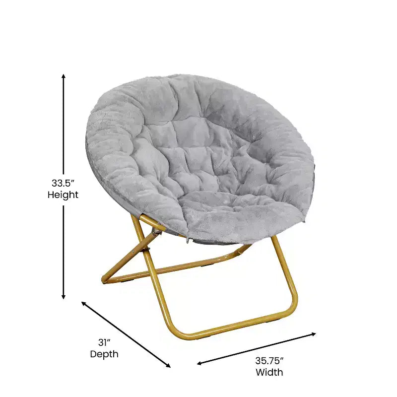 Fauteuil lune pliant surdimensionné en fausse fourrure, portable, de 96,5 cm, avec ottomane pliante pour dortoir et chambre