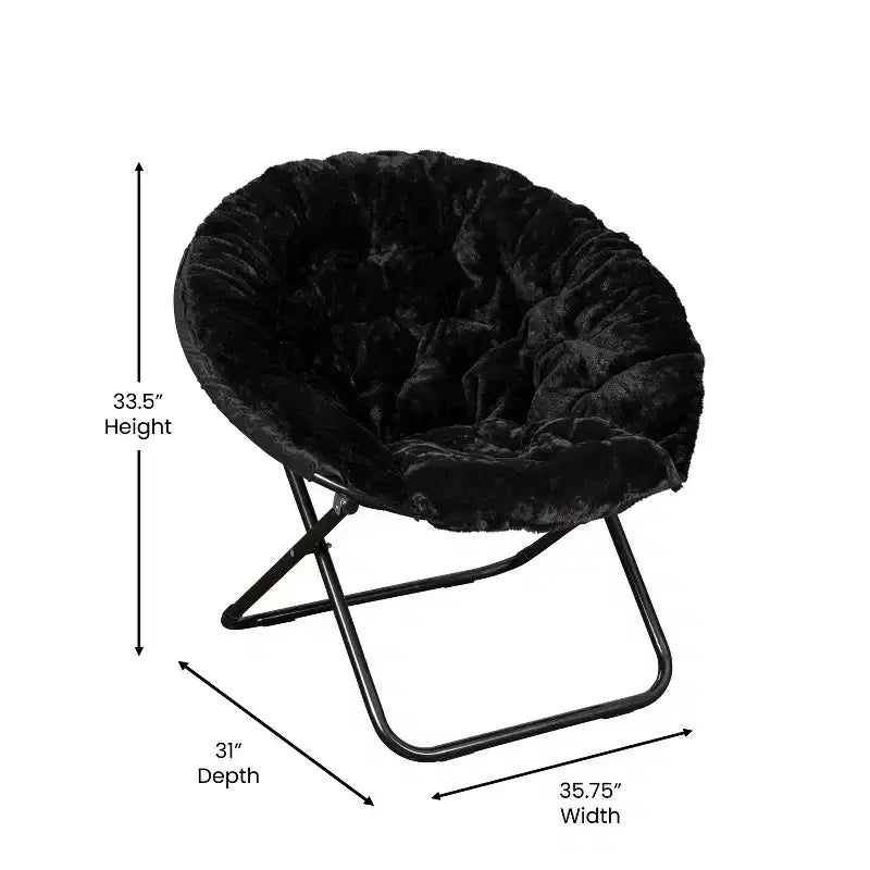 Fauteuil lune pliant surdimensionné en fausse fourrure, portable, de 96,5 cm, avec ottomane pliante pour dortoir et chambre