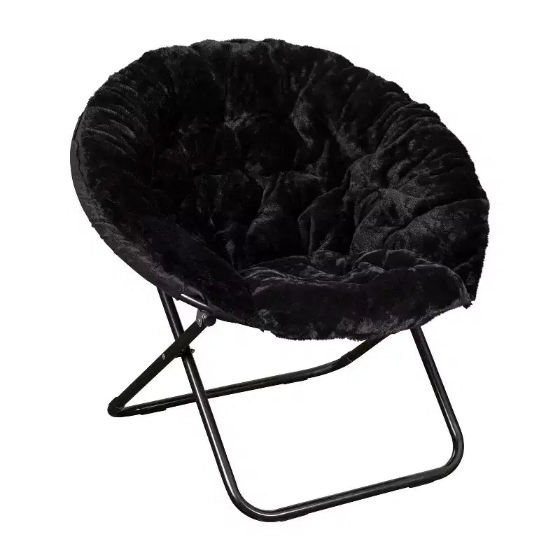 Fauteuil lune pliant surdimensionné en fausse fourrure, portable, de 96,5 cm, avec ottomane pliante pour dortoir et chambre