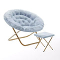 Fauteuil lune pliant surdimensionné en fausse fourrure, portable, de 96,5 cm, avec ottomane pliante pour dortoir et chambre