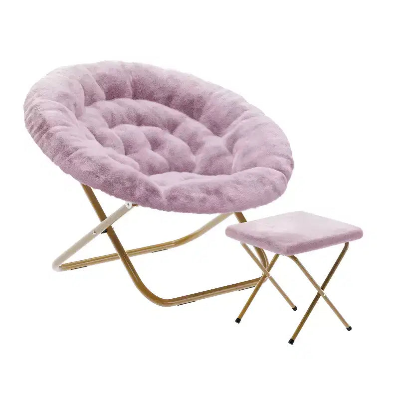 Fauteuil lune pliant surdimensionné en fausse fourrure, portable, de 96,5 cm, avec ottomane pliante pour dortoir et chambre
