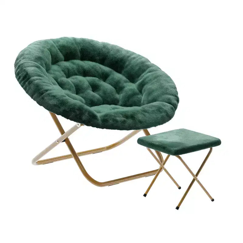 Fauteuil lune pliant surdimensionné en fausse fourrure, portable, de 96,5 cm, avec ottomane pliante pour dortoir et chambre