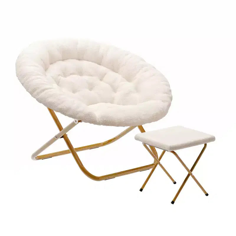 Fauteuil lune pliant surdimensionné en fausse fourrure, portable, de 96,5 cm, avec ottomane pliante pour dortoir et chambre