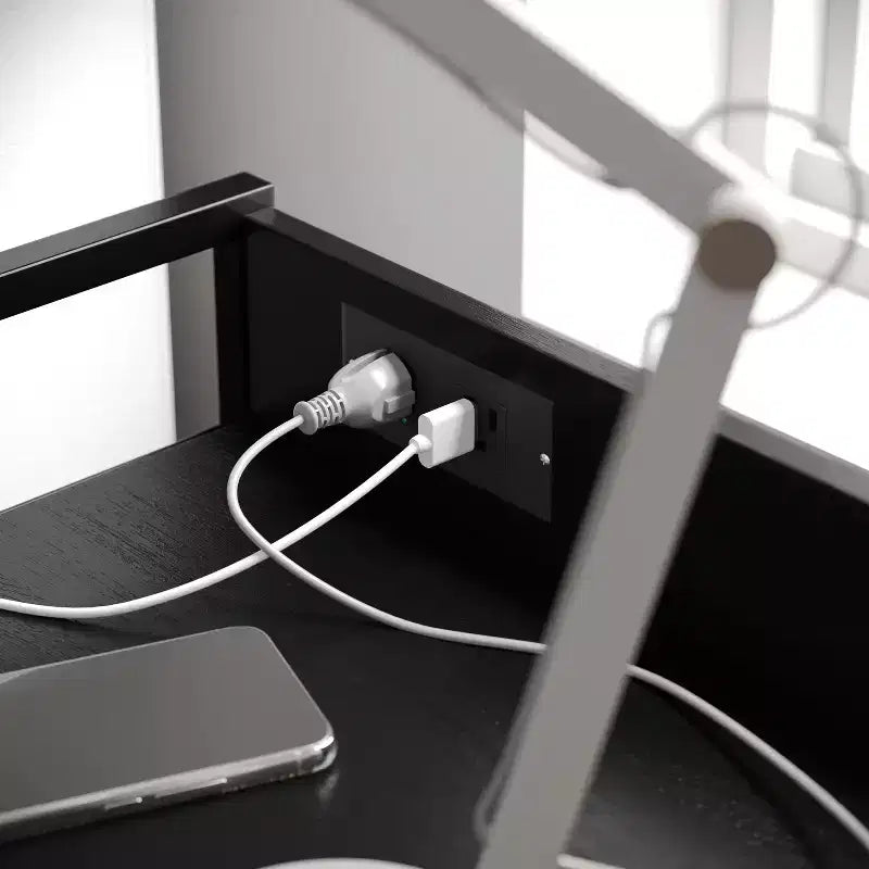 Table de chevet à 4 tiroirs avec station de charge, 2 ports USB et 1 prise, cadre en métal, plateau en bois composite