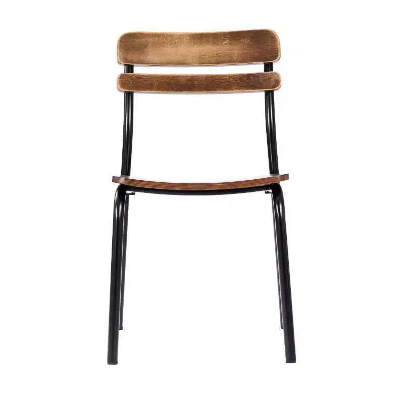 Lot de 2 chaises de salle à manger commerciales en bois massif avec piétement métallique et finition antique