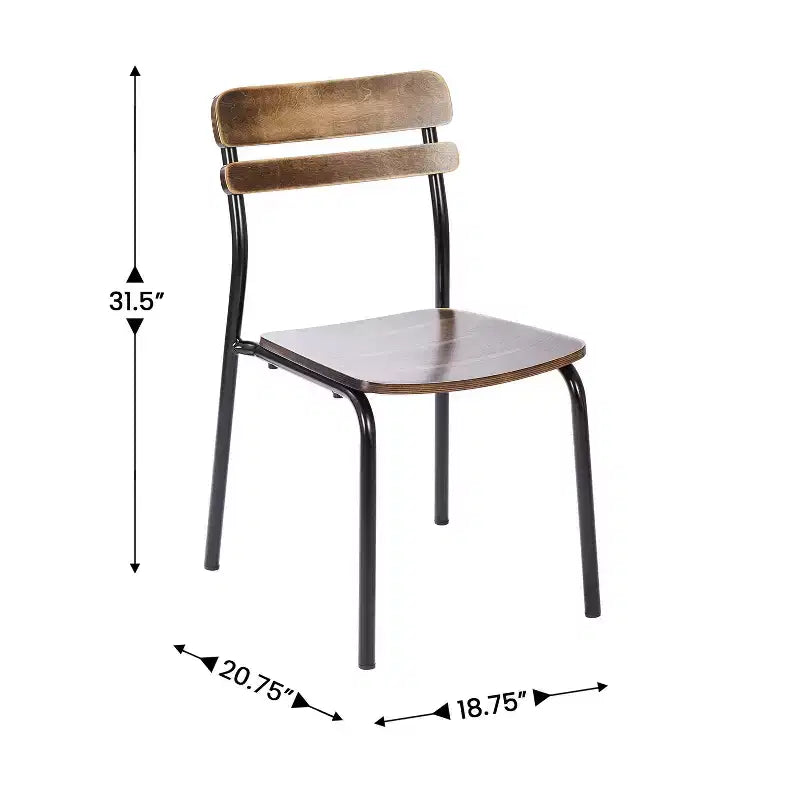 Lot de 2 chaises de salle à manger commerciales en bois massif avec piétement métallique et finition antique