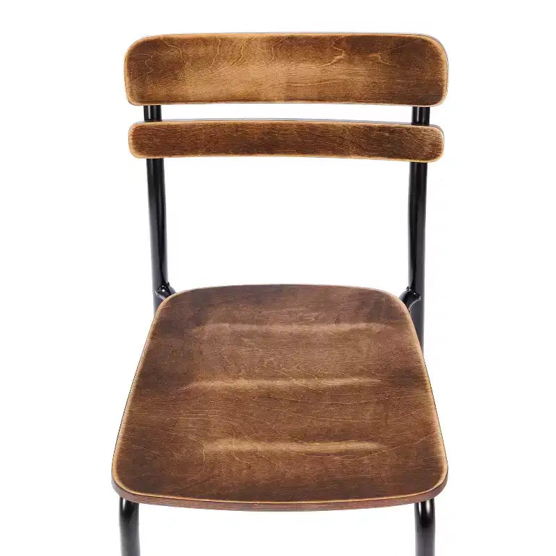 Lot de 2 chaises de salle à manger commerciales en bois massif avec piétement métallique et finition antique