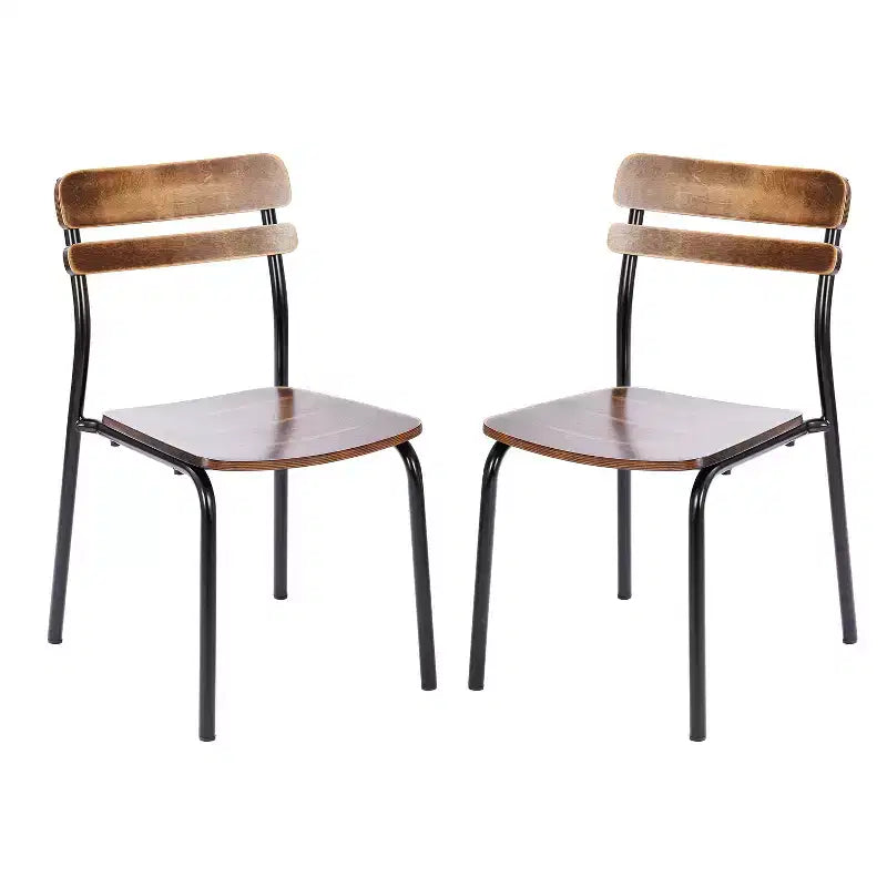 Lot de 2 chaises de salle à manger commerciales en bois massif avec piétement métallique et finition antique